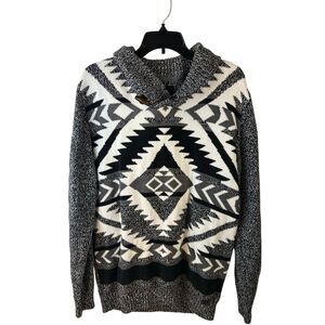 Buckle XL Outpost Maker South Western SW Shawl Sweater Black White Mens Top Togg